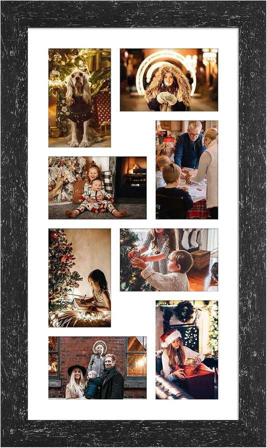 11.8x21.8 Picture Frame Collage for 8 Photos in Black Wood Grain