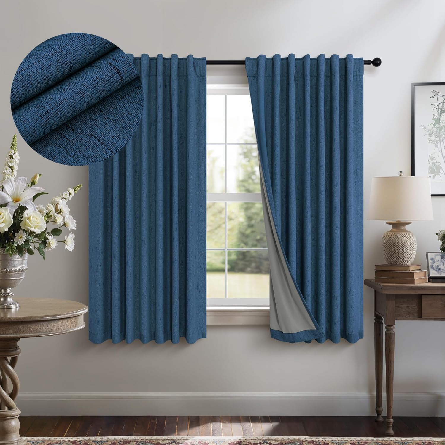 Navy Blue Small Blackout Curtains for Bathroom and RV Use