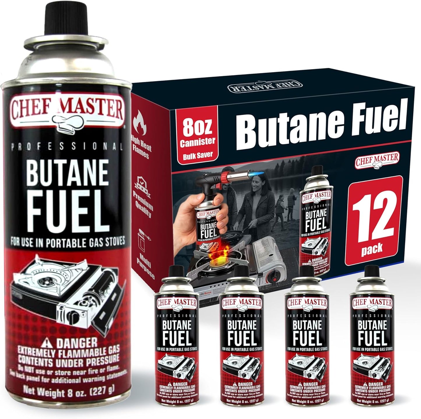 Chef Master Butane Fuel Canisters for Outdoor Cooking & Grilling