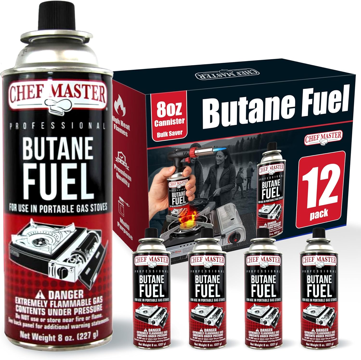 Chef Master Butane Fuel Canisters for Outdoor Cooking & Grilling