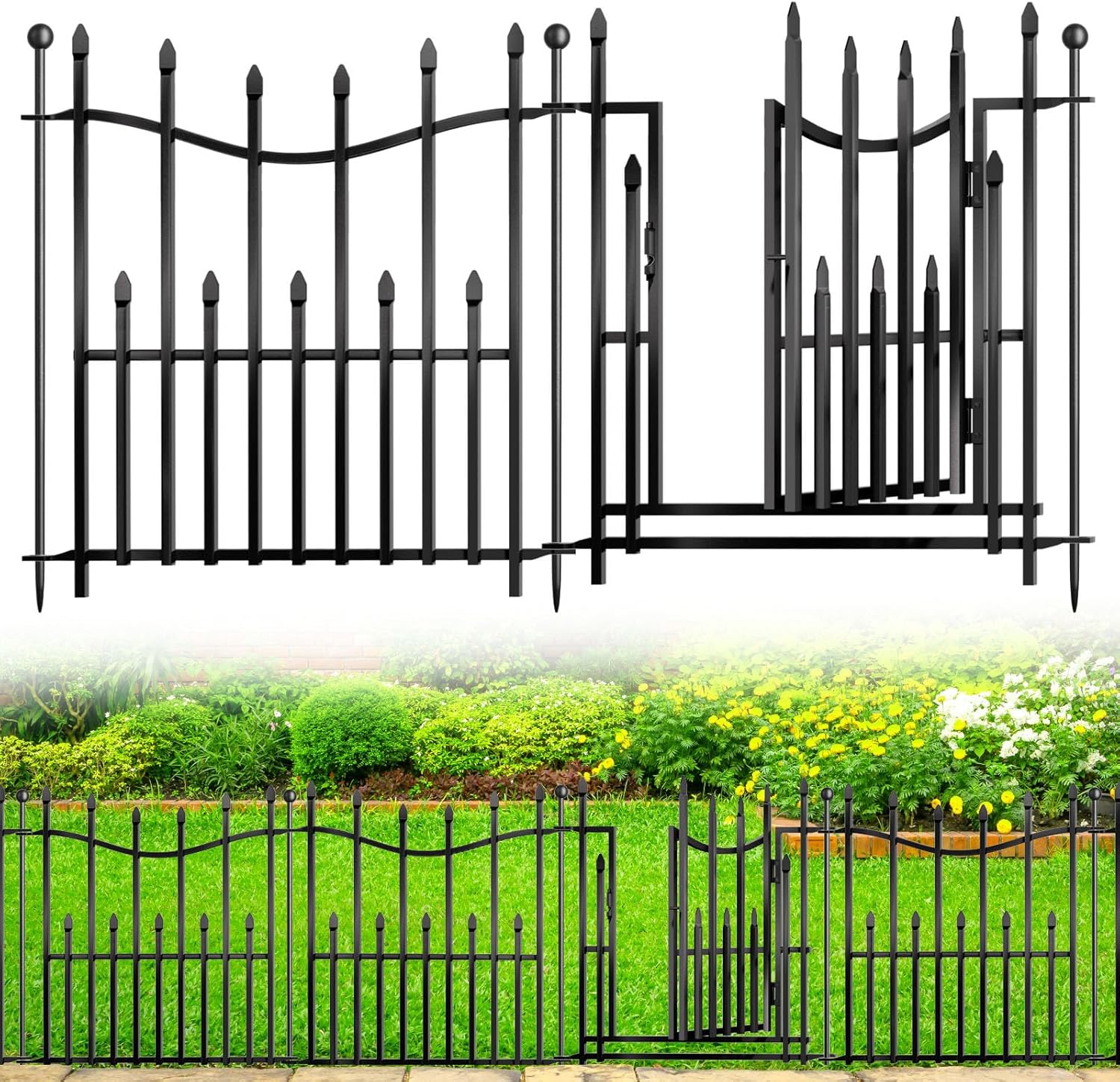 5 Panels No Dig Decorative Garden Fence with Gate for Pets