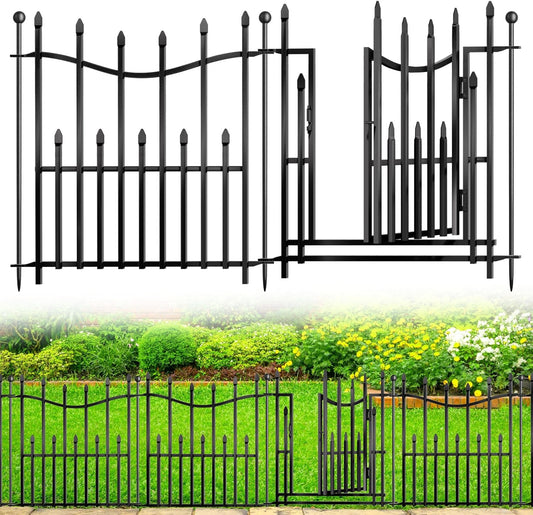 5 Panels No Dig Decorative Garden Fence with Gate for Pets