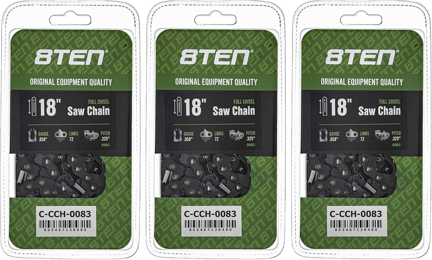 8TEN Full Chisel Chainsaw Chain 18 Inch for Husqvarna and More