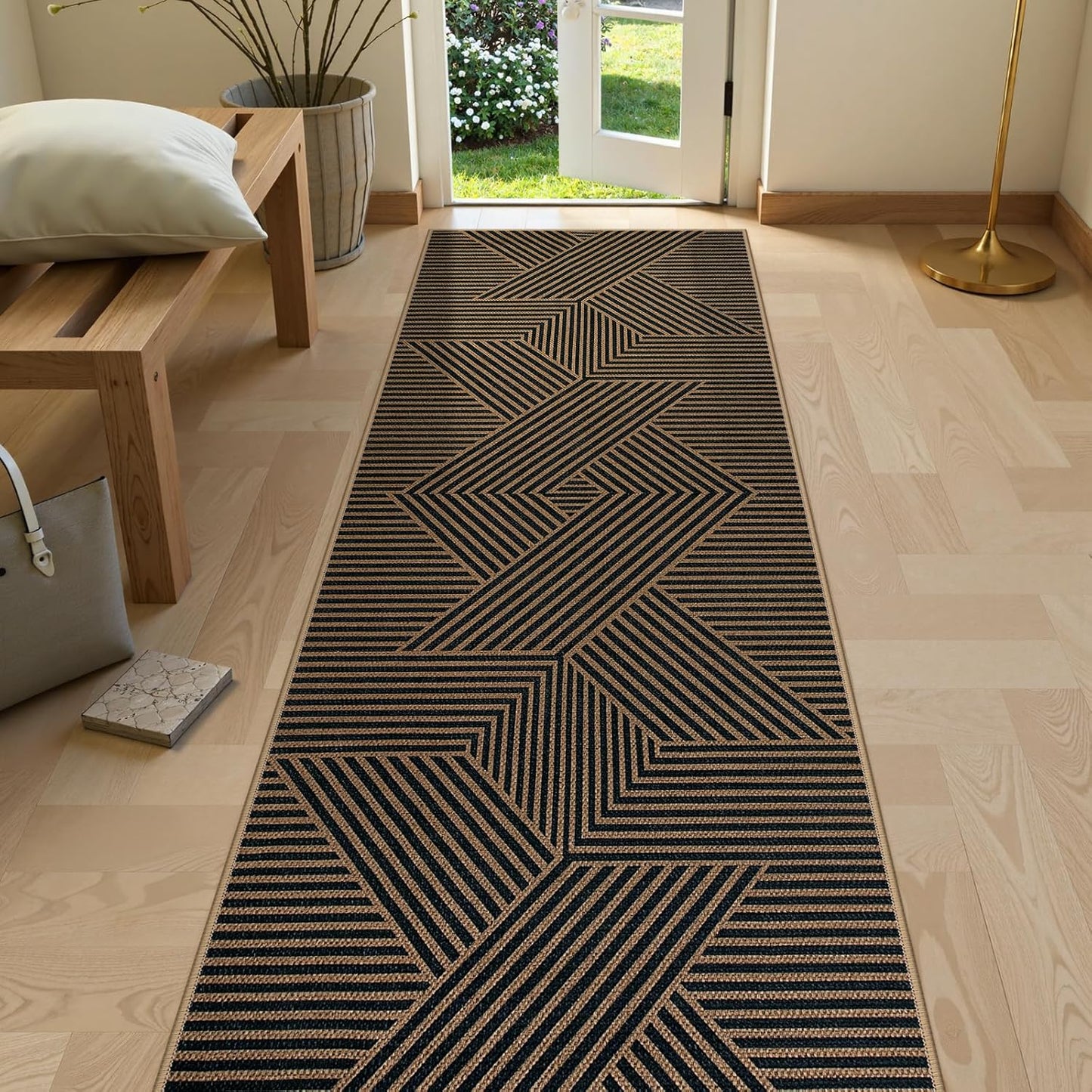 Lahome Modern Geometric Runner Rug for Hallways and Entryways