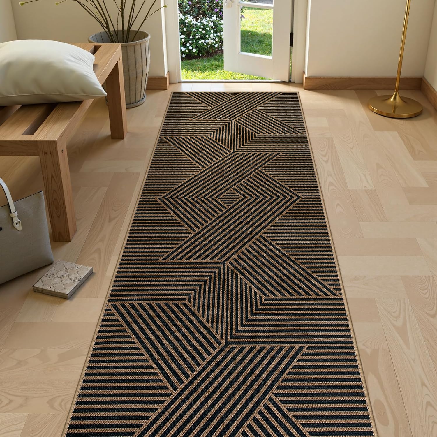 Lahome Modern Geometric Runner Rug for Hallways and Entryways