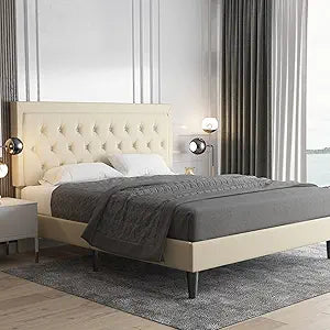 Allewie Full Size Button Tufted Platform Bed Frame for Comfort