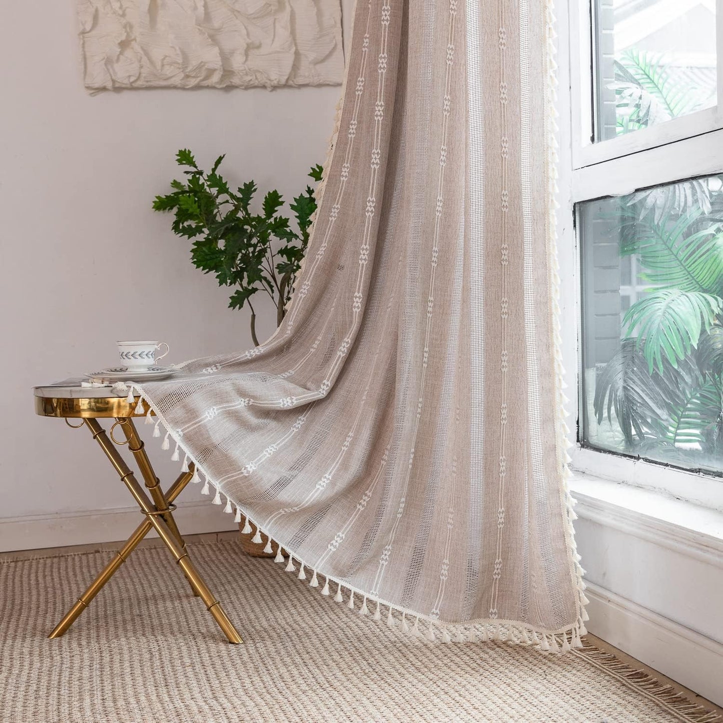 Linen Curtains 63 Inch Length for Living Room and Bedroom