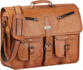 Leather Messenger Bag 18 in Laptop Briefcase - Vintage Padded