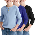 3 Pack Boy's Henley Long Sleeve Waffle Thermal Tops - Warm, Breathable