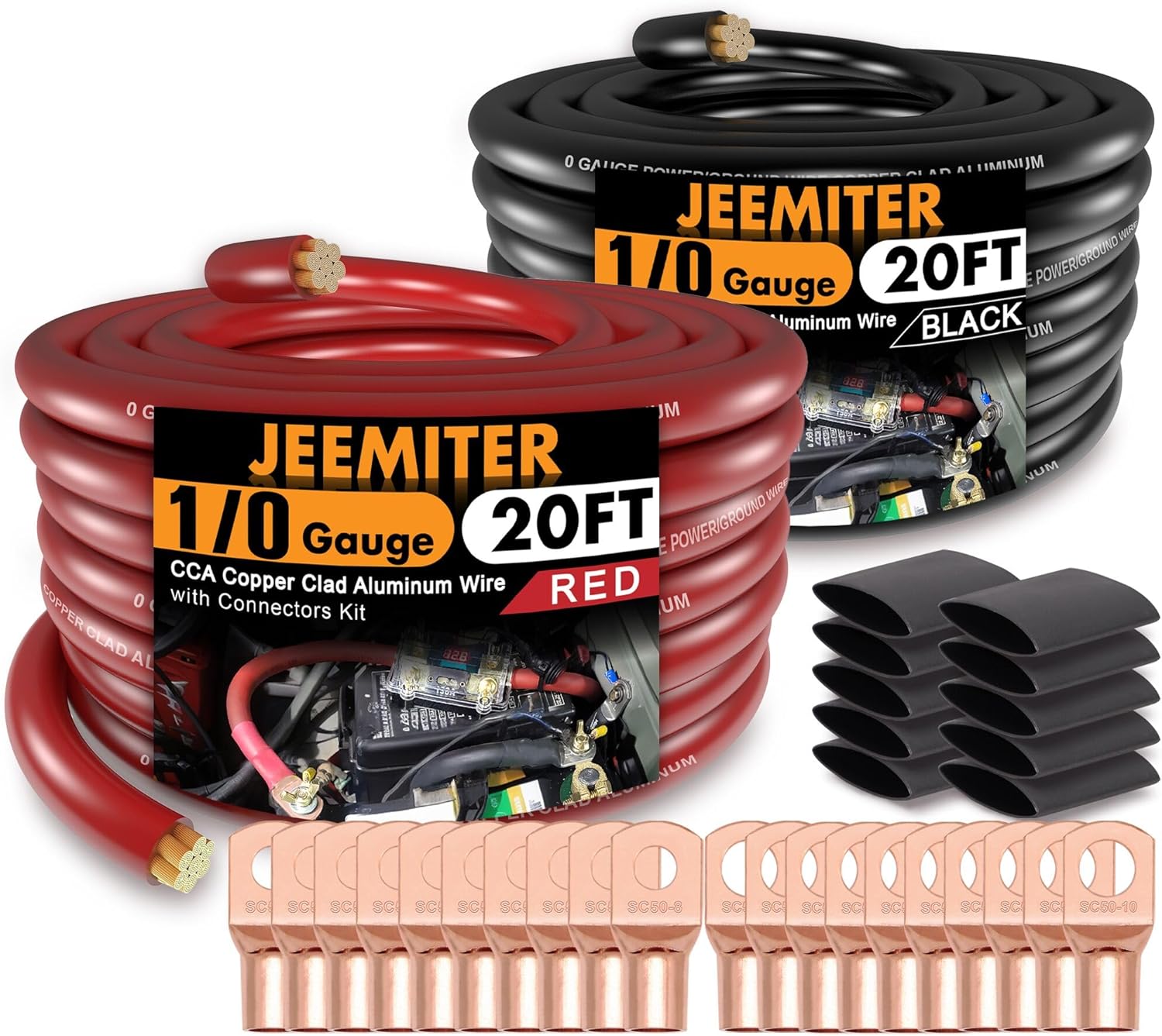 0 Gauge CCA Wire Kit - 40ft Power & Ground Cable Set