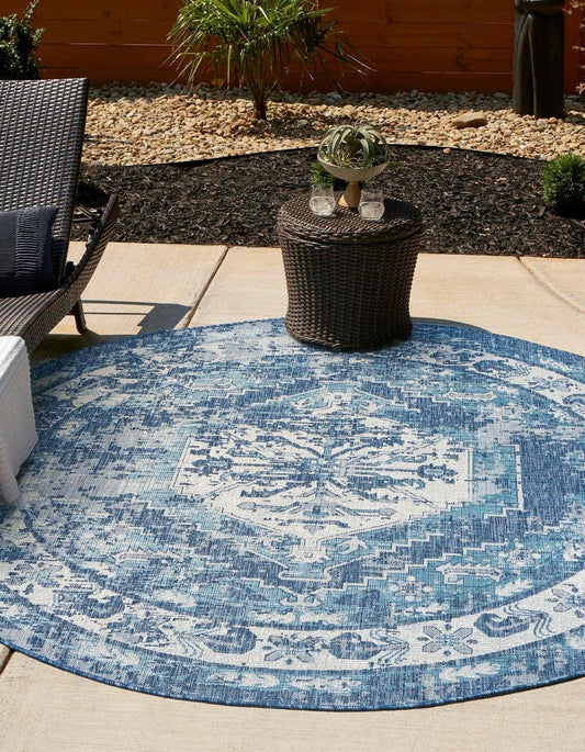 Unique Loom Outdoor Traditional Area Rug - Valeria in Blue/Ivory