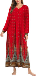 Ekouaer Nightgown Long Sleeve V Neck Full Length (Style 2XKR)