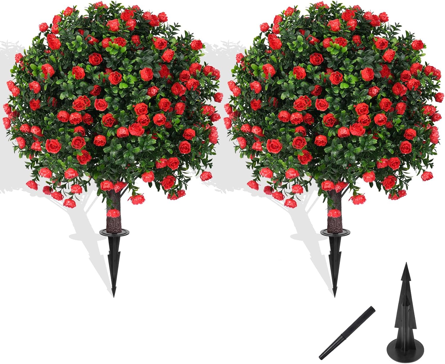 Artificial Boxwood Topiary Tree Set of 2 for Outdoor Decor