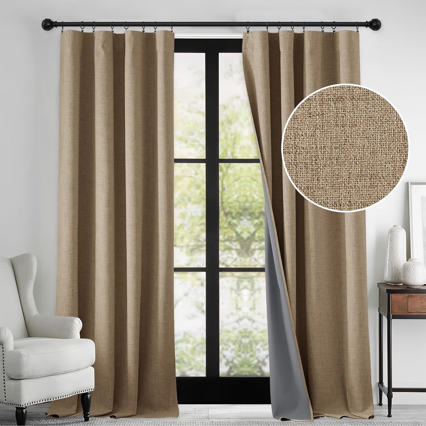 RYB HOME Linen Textured Blackout Curtains for Bedroom & Living Room