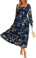 Simplee Womens Long Sleeve Floral Wedding Guest Dress - Flowy Tiered