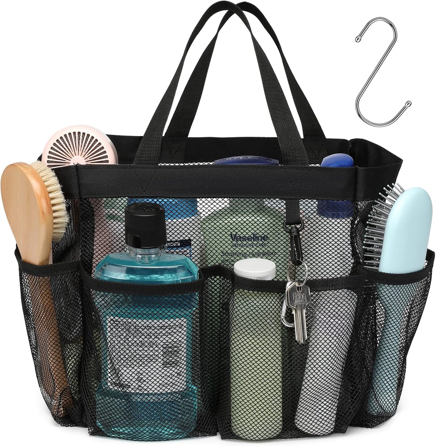 F-color Mesh Shower Caddy Upgrade, 7 Pocket College Dorm Gym Camp Toiletry Bag