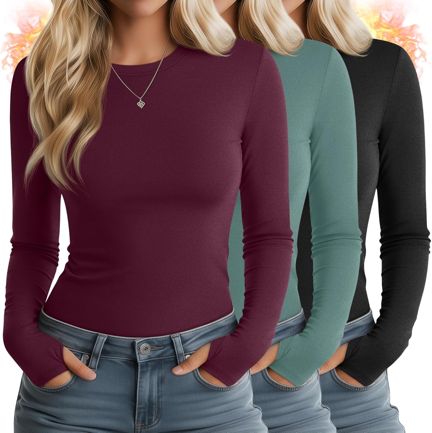 Huukeay Women's Thermal Shirts with Thumb Holes for Comfort