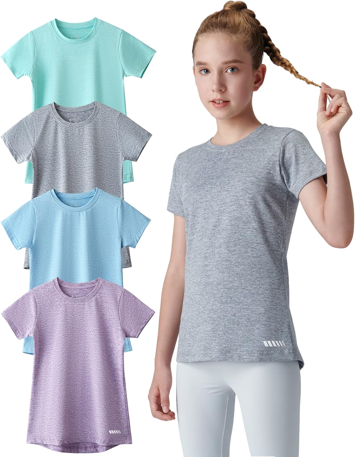 Youth Girls Athletic Shirts 4 Pack for Sports and Activewear