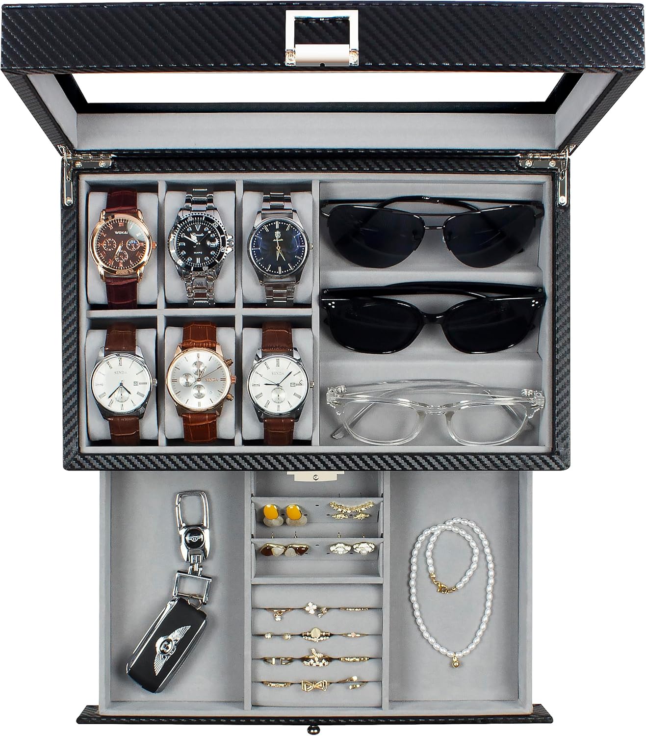 GUKA Watch Box with 6 Slots and Sunglass Organizer for Men