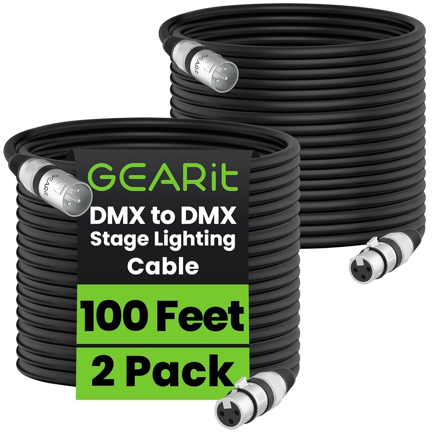 GEARit DMX to DMX Stage Lighting Cable 100 Feet 2-Pack