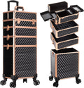 Gold & Black Rolling Makeup Train Case 4-in-1 - Large Capacity Trolley