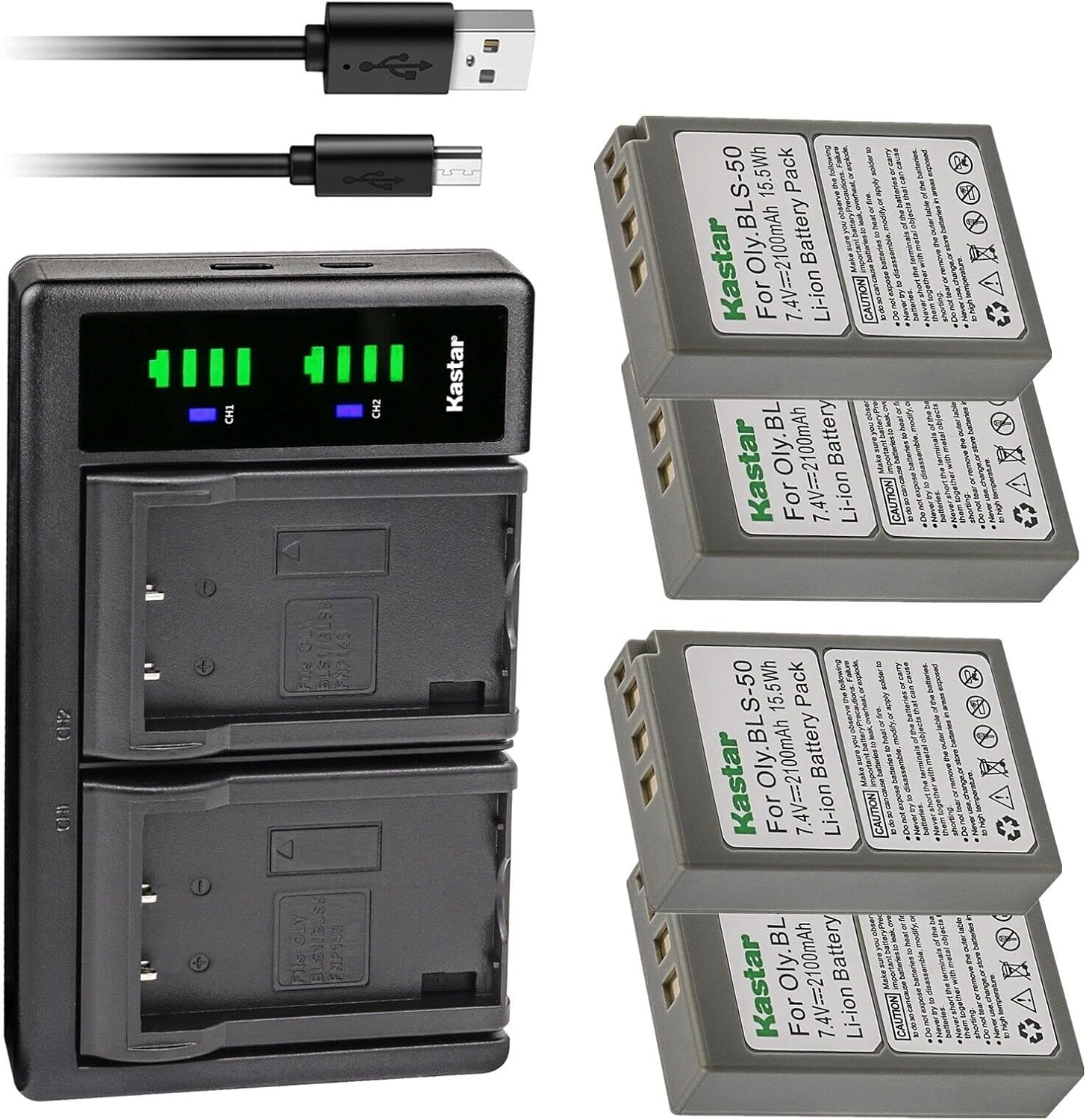 Kastar 4-Pack Battery and USB Charger for Olympus Cameras