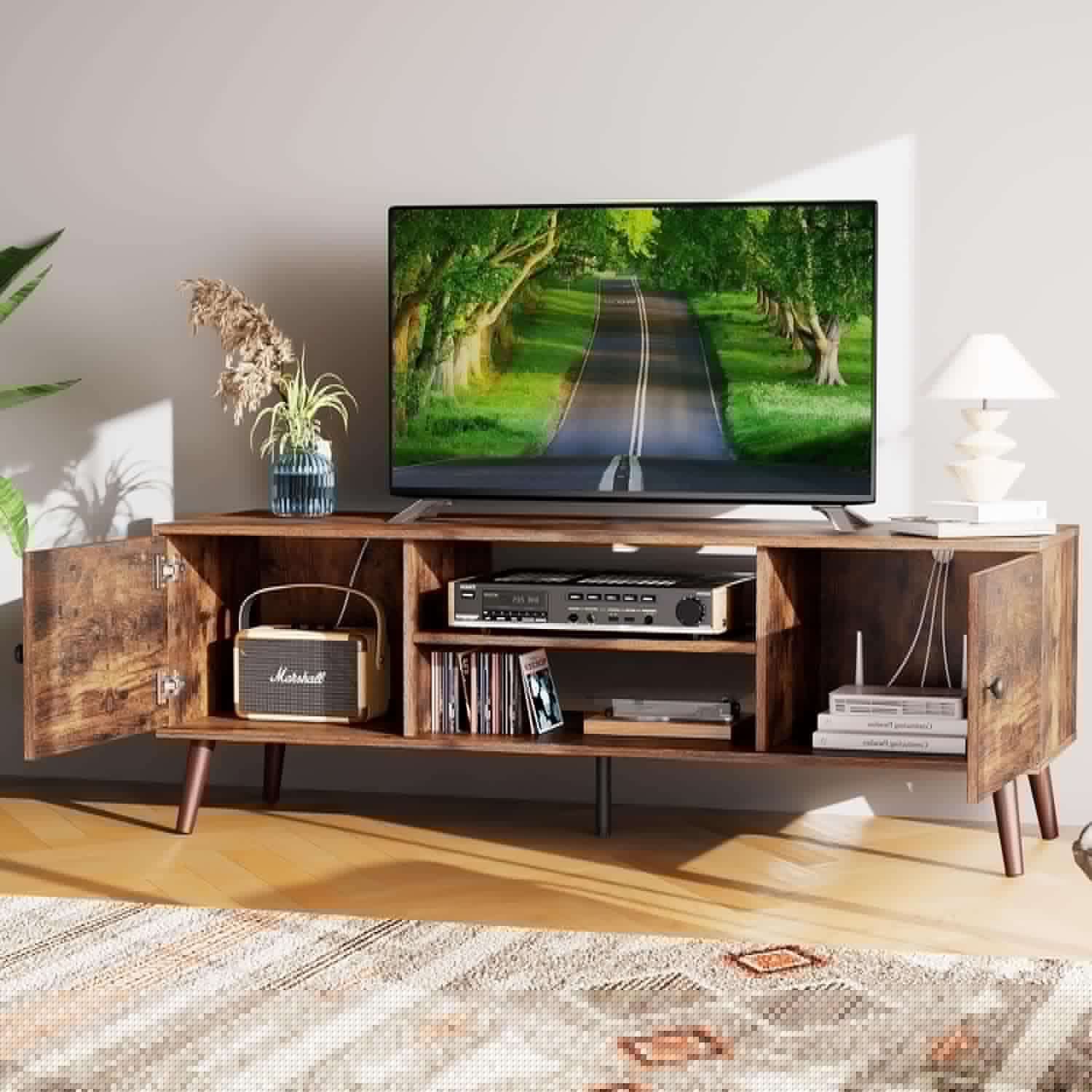 Modern Mid Century TV Stand for 55 60 inch TVs with Storage