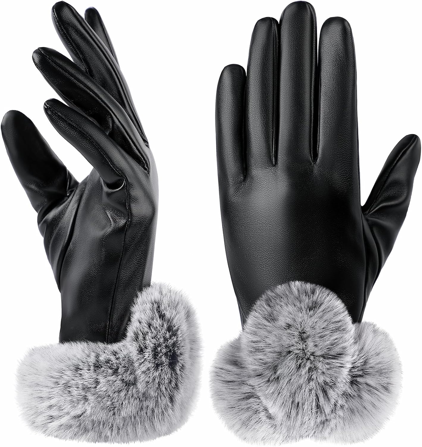 Black Leather Touch Screen Gloves for Women - Soft & Stylish