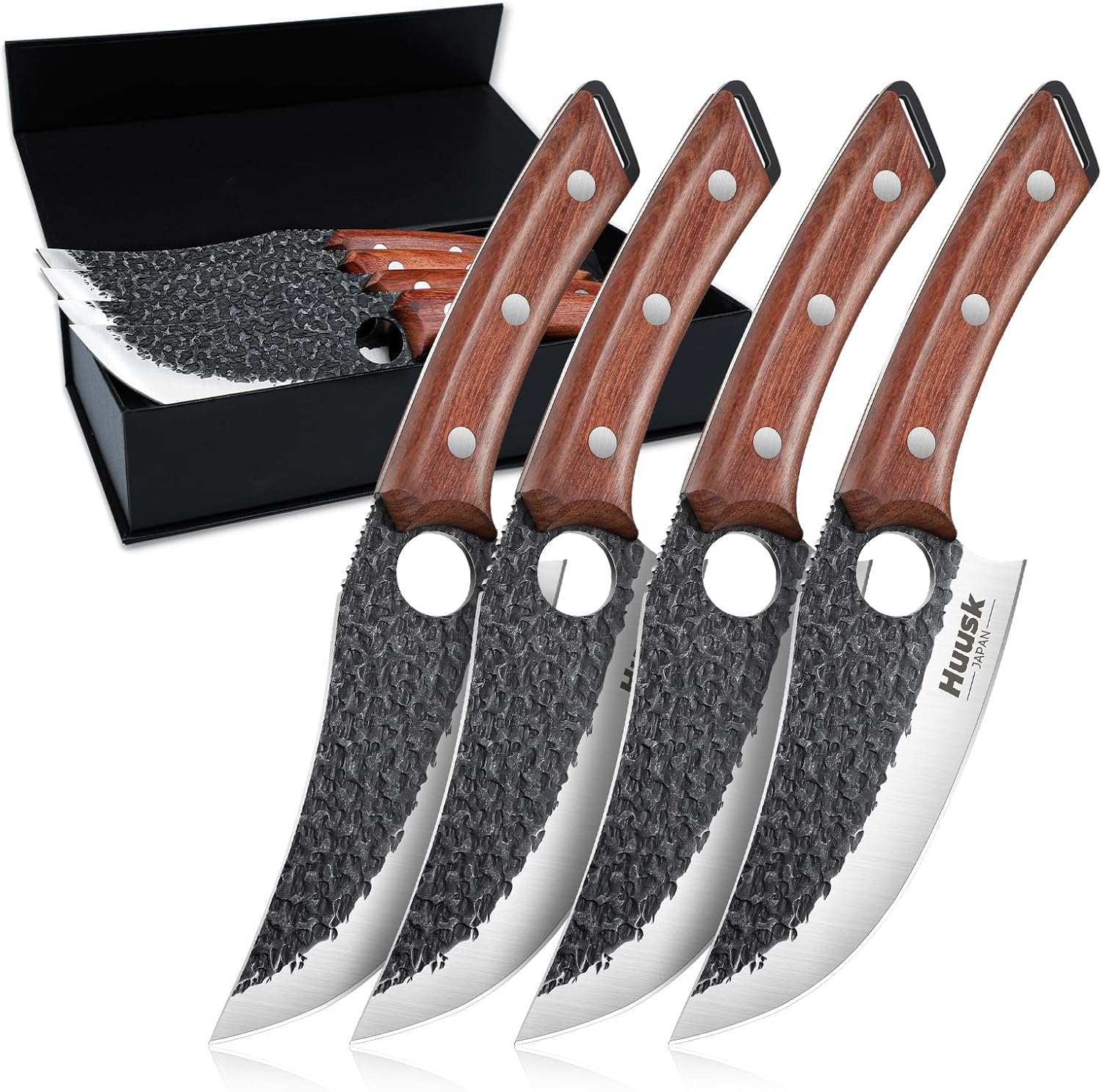 Huusk Viking Knives Set of 4 for Meat Cutting and BBQ
