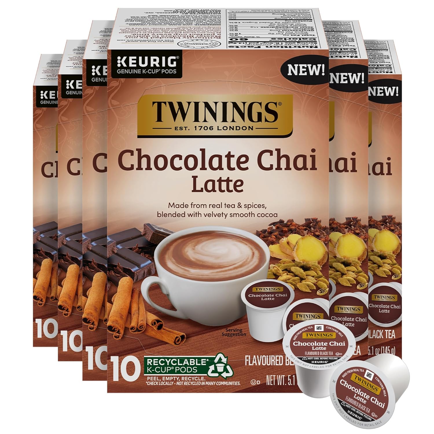 Twinings Chocolate Chai Latte Tea K-Cup Pods for Keurig 60 Count