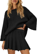 Womens 2 Piece Sweater Skirt Set - Soft Knit Long Sleeve Lounge Set