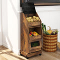 Potato Storage Bin Movable Bread Box with Lid - Rustic Onion Organizer