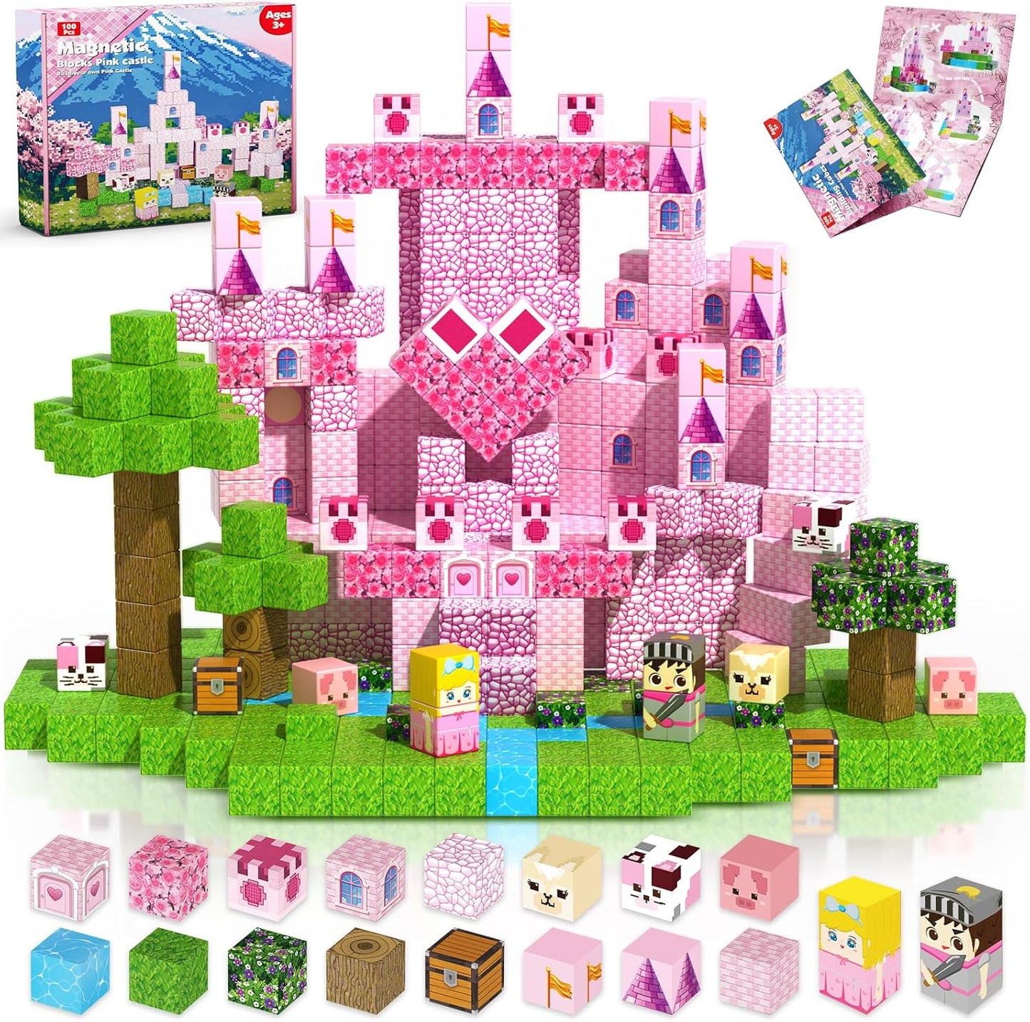 Magnetic Blocks - 100PCS Building Set for Pink Princess Castles