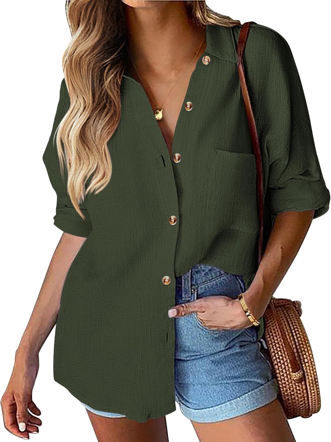 HOTOUCH Womens Linen Button Down Shirt for Casual Work Style