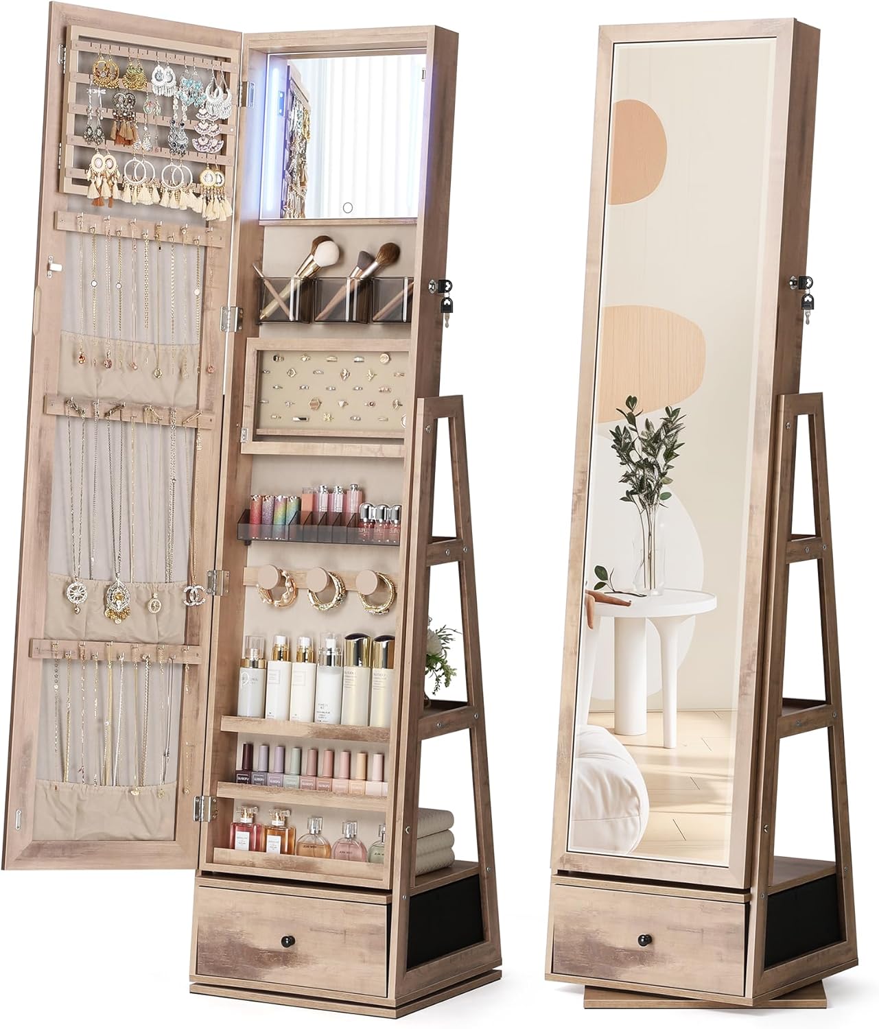 Nicetree 360 Swivel Jewelry Cabinet with Touch Screen Mirror