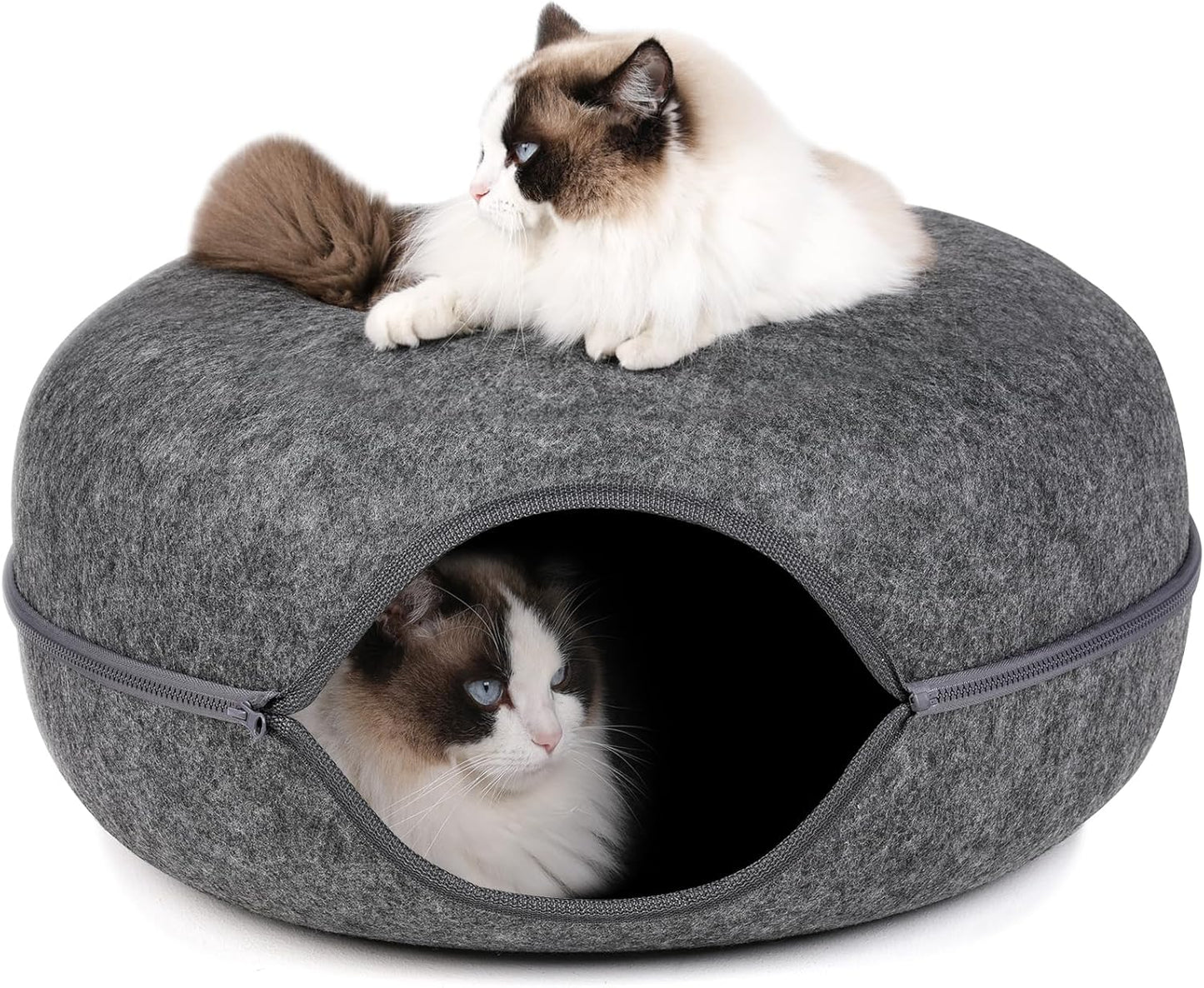 Cat Tunnel for Indoor Cats, Detachable Donut Bed for Fun