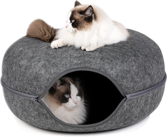 Cat Tunnel for Indoor Cats, Detachable Donut Bed for Fun