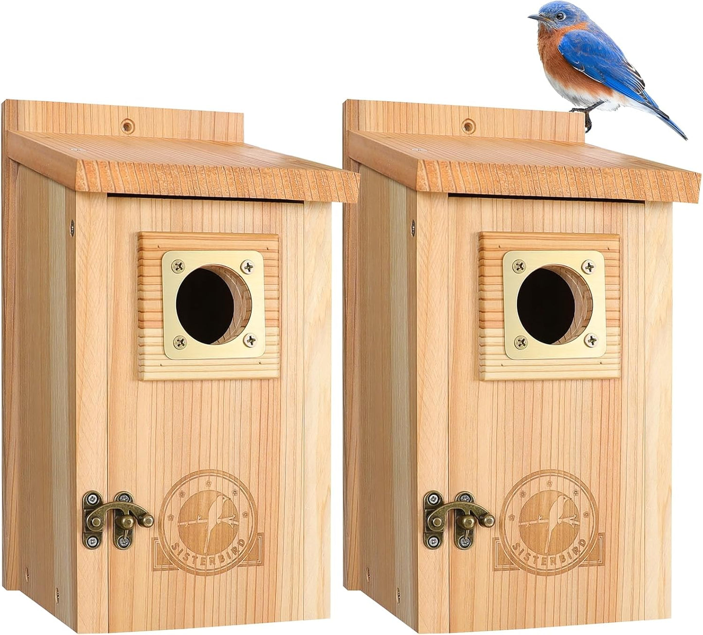 2 Pack Cedar Bird Houses for Outside with Copper Guard