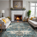 Washable 9x12 Area Rug - Large Stain Resistant Vintage Blue