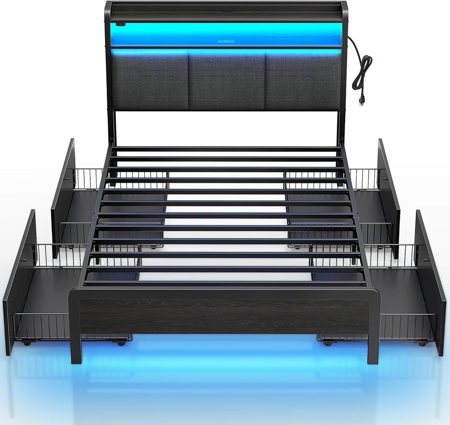 Rolanstar Twin Bed Frame with Charging Station and LED Lights