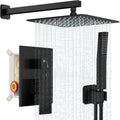 Black Shower System Square Rain Shower Head and Handle Set - Matte