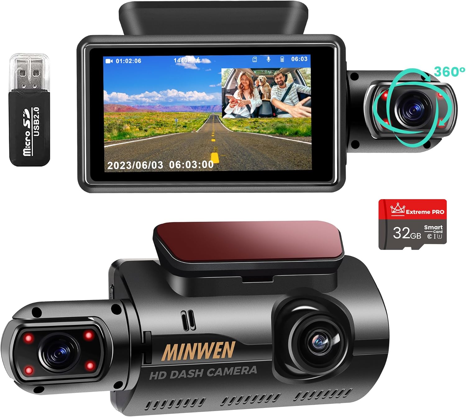 1080P Dual Dash Cam - Night Vision, 32G SD, Essential Car Accessory
