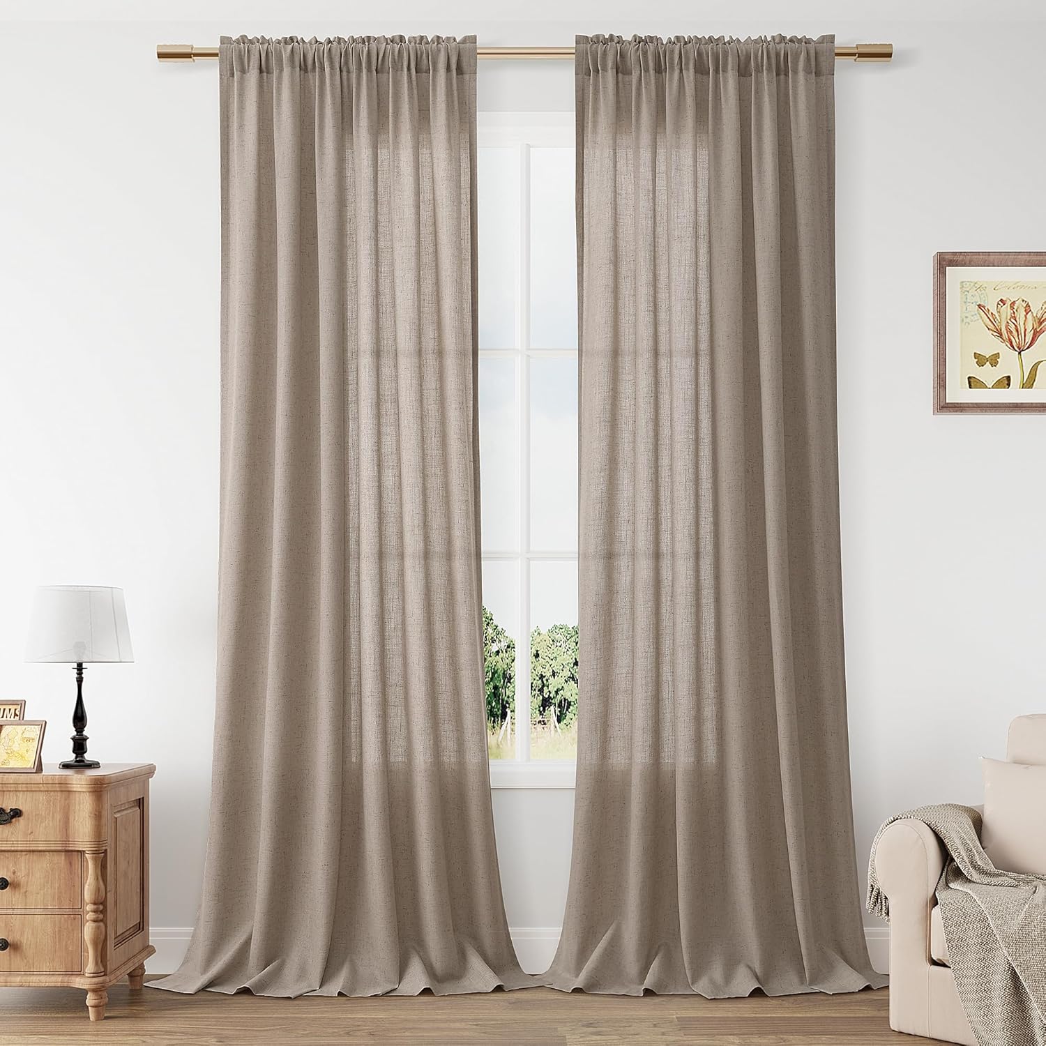 Guken Khaki Linen Curtains 108 Inches Long for Cozy Decor
