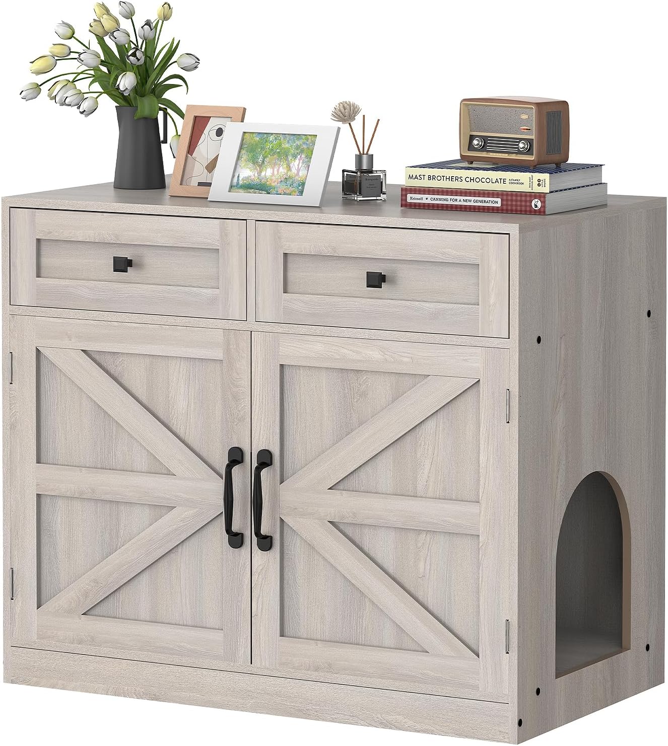 Ultra-Large Wooden Cat Litter Box Enclosure with Storage Drawers