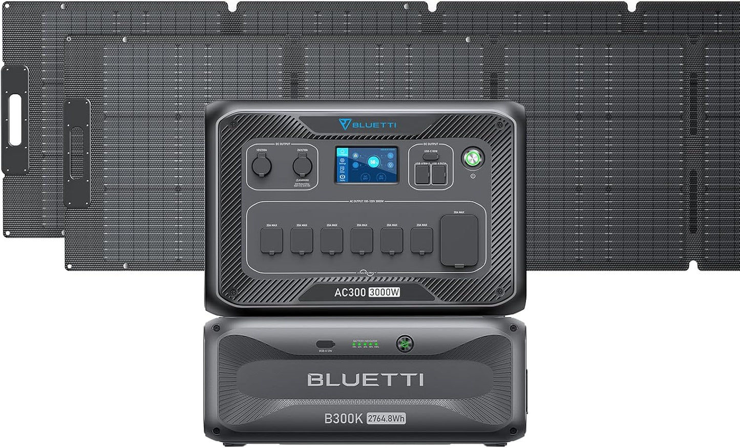 BLUETTI Solar Generator AC300: 7 Outlets, 2764.8Wh, 2 Panels