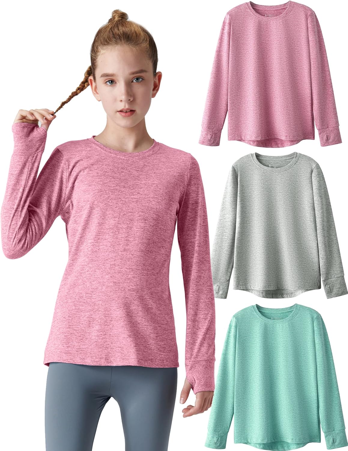 3-Pack Youth Girls Performance Shirts: Active Dry Fit with Thumbholes