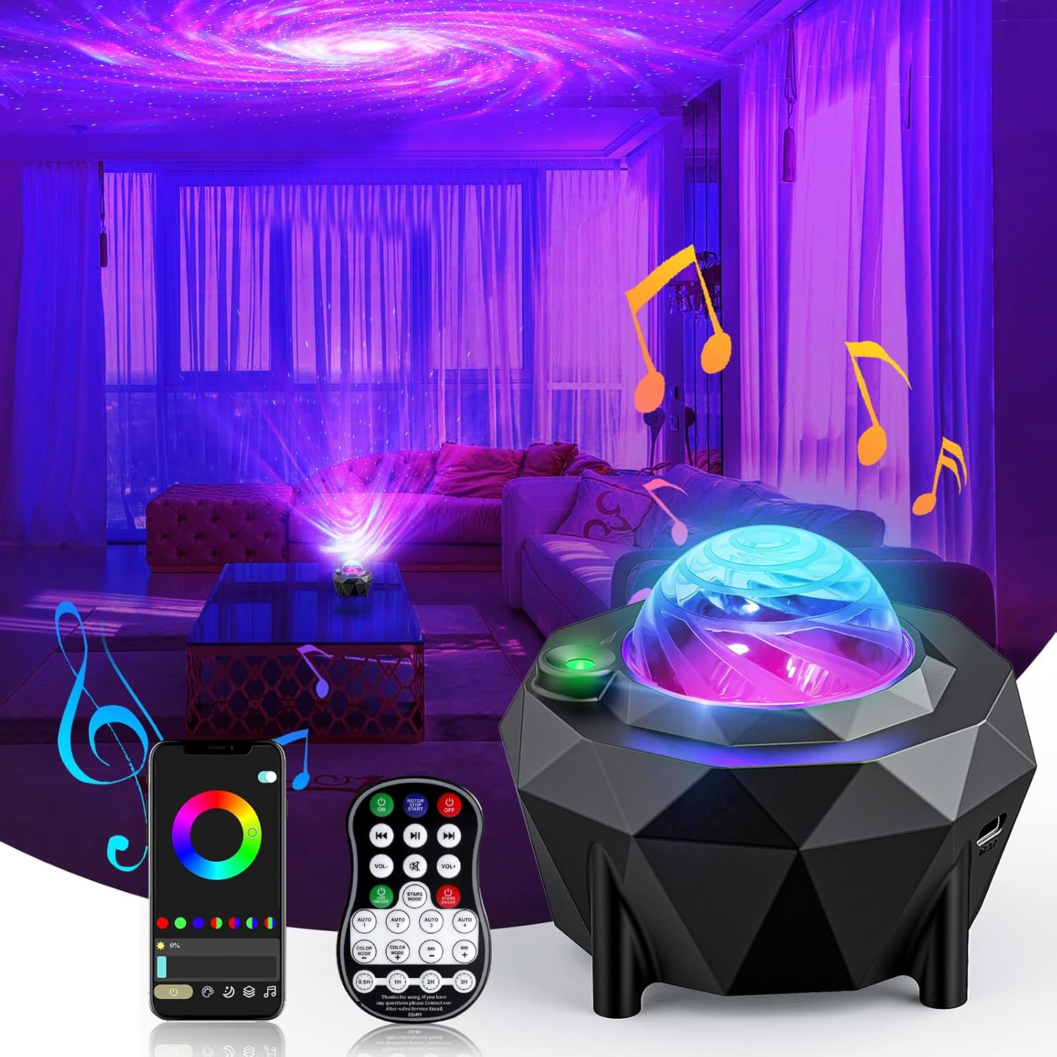 ZonQoonz Star Projector: APP Remote Music Speaker Light