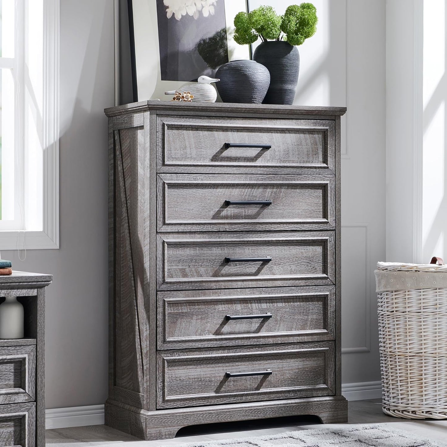 Farmhouse 5 Drawers Dresser Chest for Bedroom and Living Room