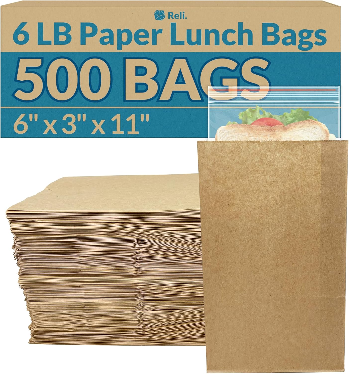 Reli. Brown Paper Bags for Lunches, Crafts, and Snacks - 500 Count
