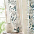 Winslow Linen Curtains 63 in Length with Embroidered Floral Border